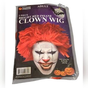 Adult Bright Red Insane Clown Hair Wig Halloween Costume Unisex One Size USA NEW